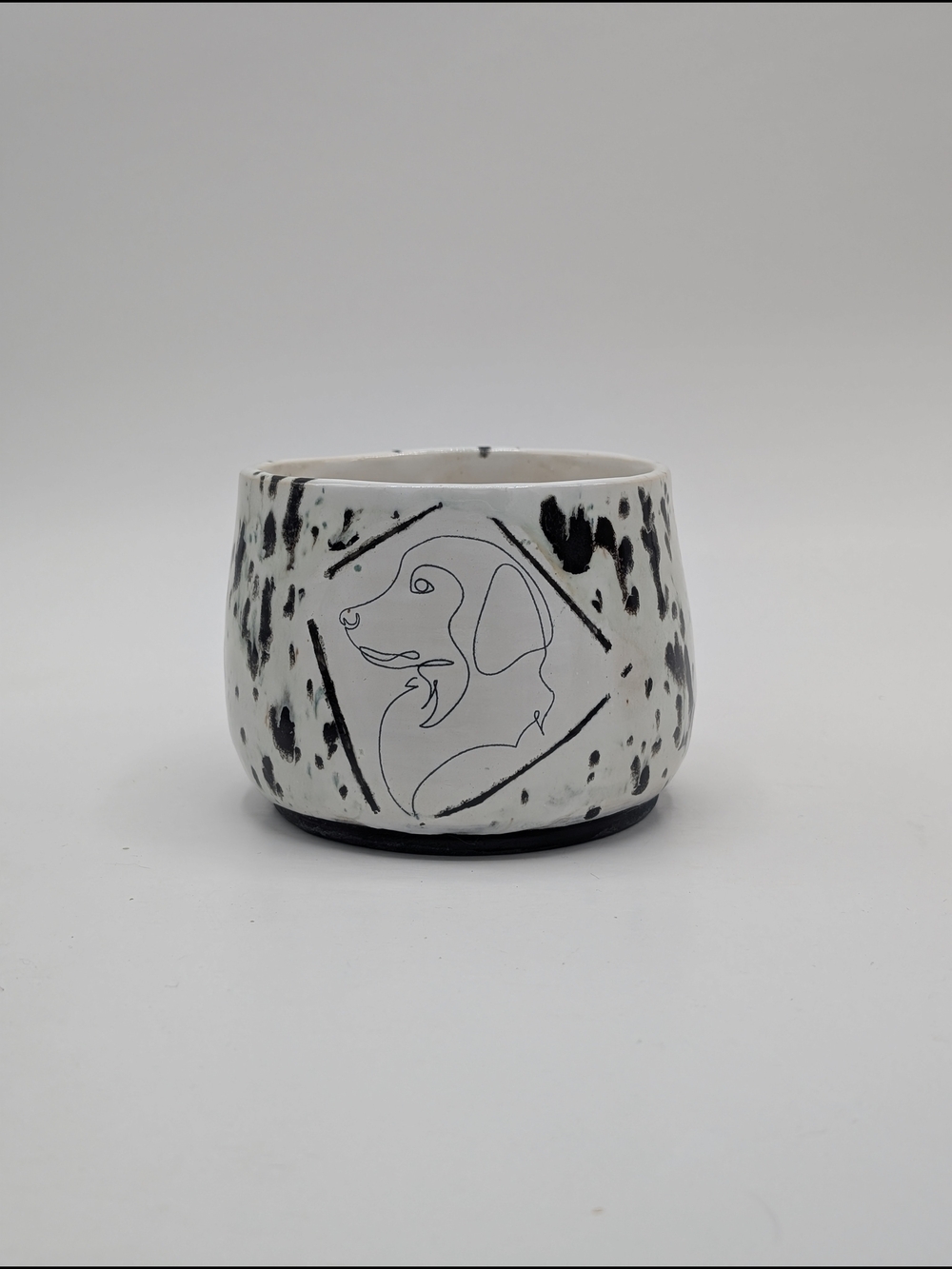 Handcrafted White Ceramic Mug with Dog Illustration